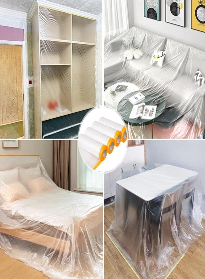 Drofail لفائف أغطية بلاستيكية مانعة للغبار من دروفيل مع شريط لاصق، لفائف فيلم لاصق ذاتي لحماية الأثاث والسيارات من الغبار والطلاء - 1.1 متر × 20 متر - Image 4